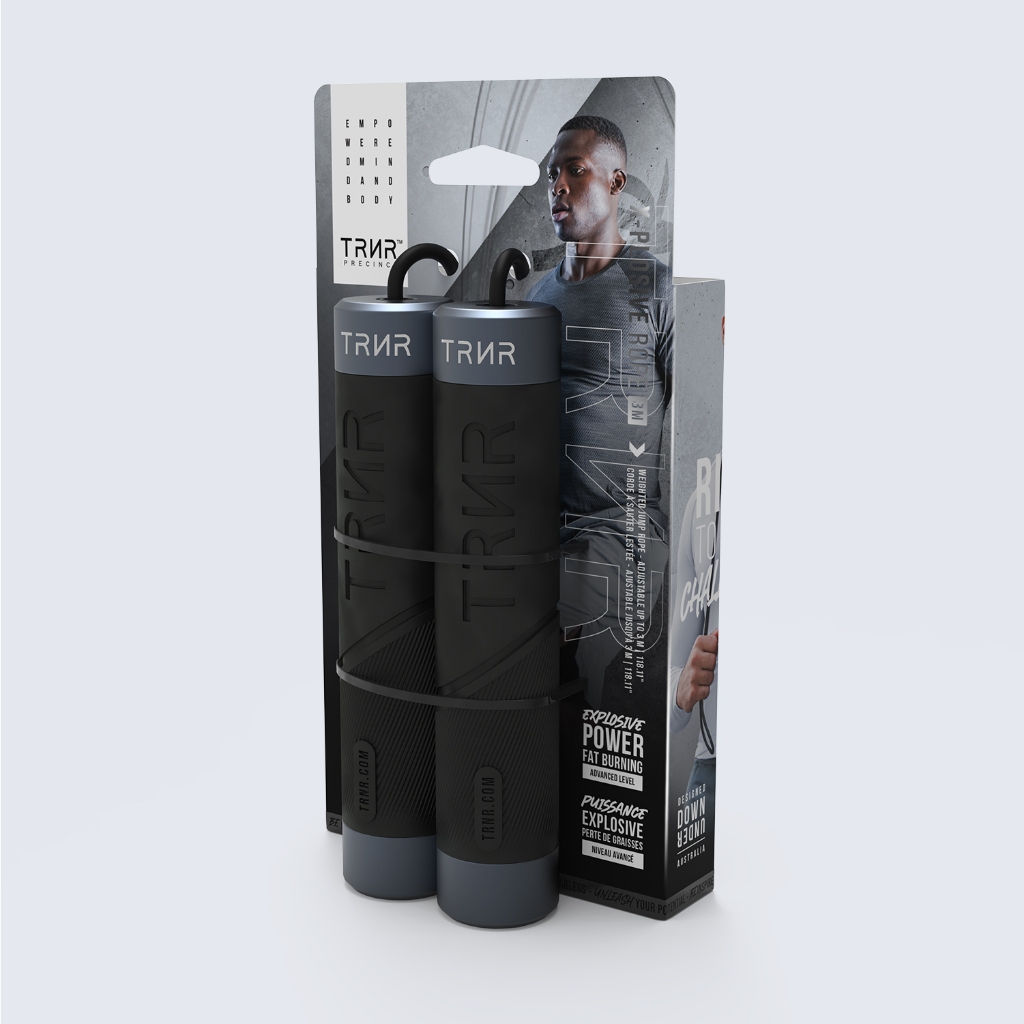 TRNR X-plosive Rope เชือกกระโดดถ่วงน้ำหนัก Weighted Speed Rope ปรับความยาวได้ 3 เมตร พร้อมตุ้มน้ำหนักถอดได้ 2 ชิ้น แบริ่