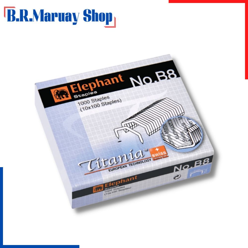 ลูกแม็ก Elephant ลวดเย็บกระดาษ ไททาเนีย No.B8 หลังโค้ง จำนวน 1กล่อง  ลูกแม๊ก ลวดเย็บ B.R.Maruay Shop