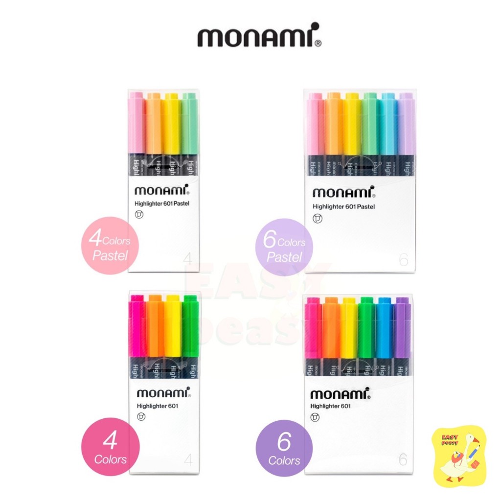 ปากกาเน้นข้อความ Monami รุ่น 601 สีพาสเทล และสีนีออน /  set 4 สี และset 6 สี