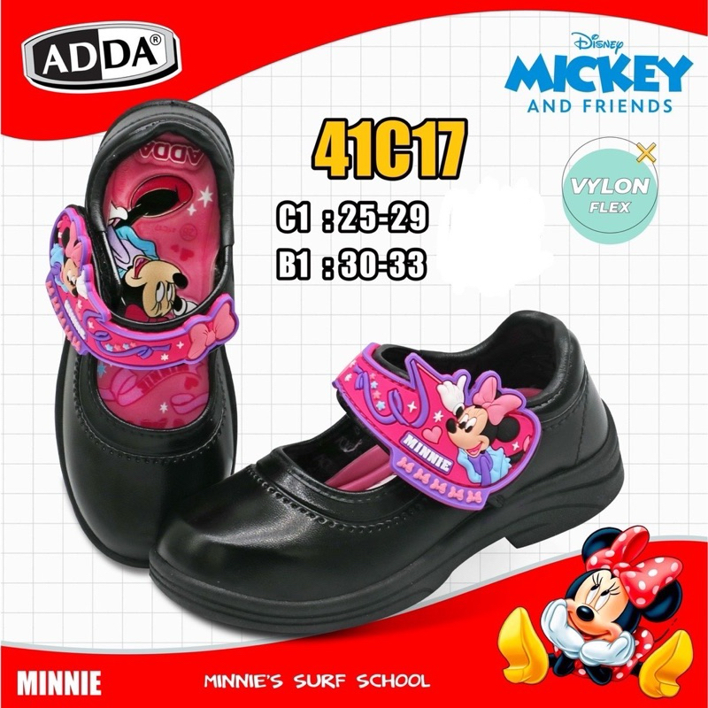 รองเท้านักเรียนหญิงสีดำ ลาย Minnie Mouse รุ่น41C17 ไซส์ 25-33