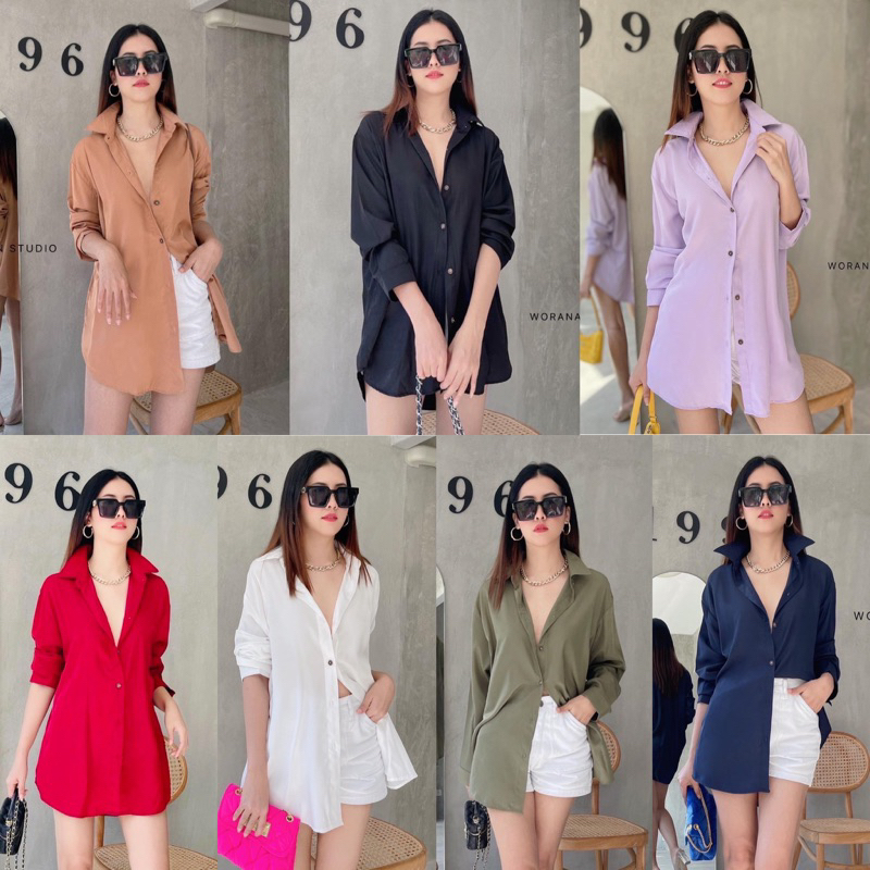 Oversized basic shirts เสื้อเชิ้ต ผ้านิ่ม คอปก แขนยาว