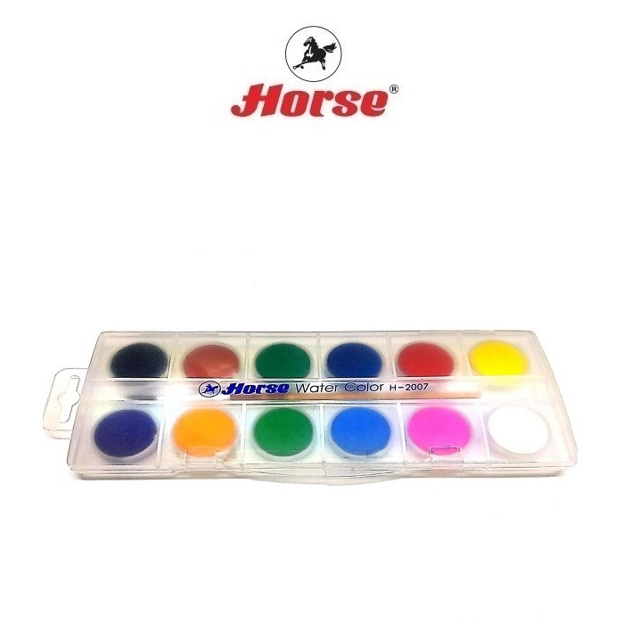 HORSE (ตรตาม้า) สีน้ำแบบชนิดก้อน กล่องพลาสติก ชุด 12สี H-2007 ตราม้า จำนวน 1 กล่อง