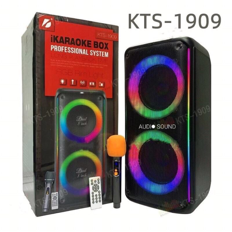 ลำโพงบลูทูธ รุ่น KTS-1909 ขนาดพกพาได้ คู่8×2นิ้ว เบสหนัก มีไฟLEDสวยมาก. ( สินค้าพร้อมส่ง สินค้าใหม่ท