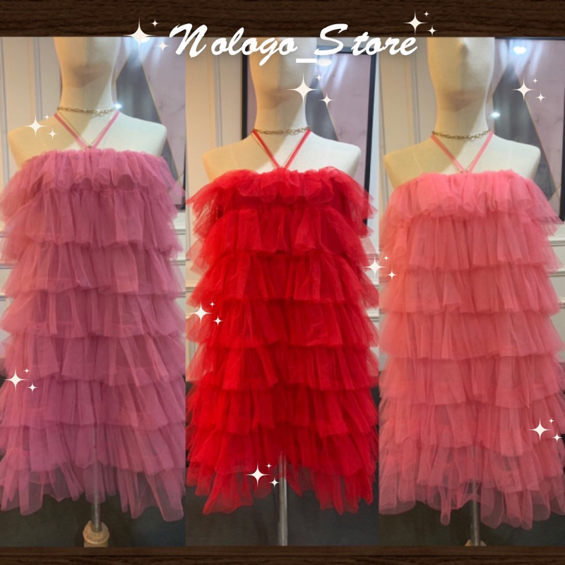 พร้อมส่ง มินิเดรสฟรุ้งฟริ้งผ้ามุ้งทรงขนมชั้น เดรสมุ้งขนมชั้นผ้ามุ้งลูกคุล #009