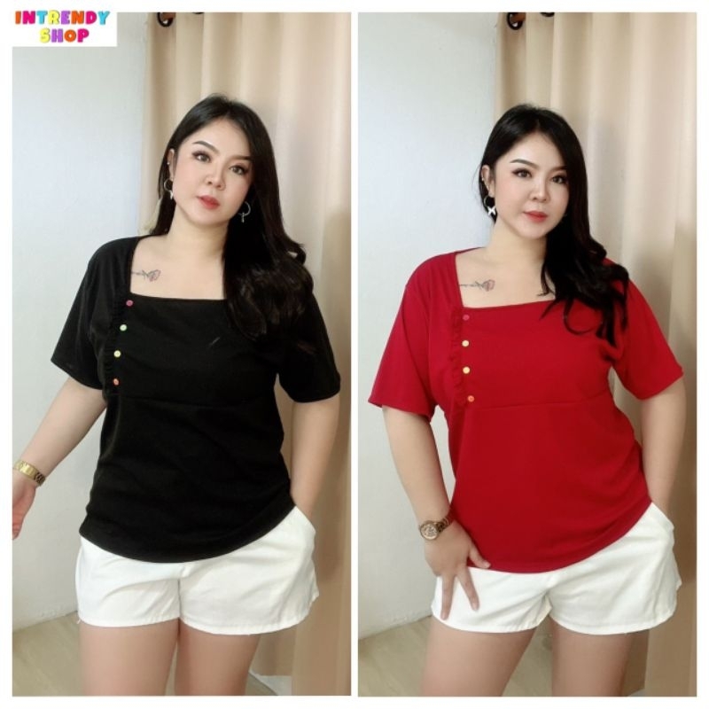 ใหม่.เสื้ิคอเหลี่ยมสาวอวบ สวยน่ารัก เป็นผ้าร่องยืดเนื้อดี Free size: 42 - 52 นิ้ว ใส่ได้ ใส่สวย( หน้าผ้า 46 นิ้ว)
