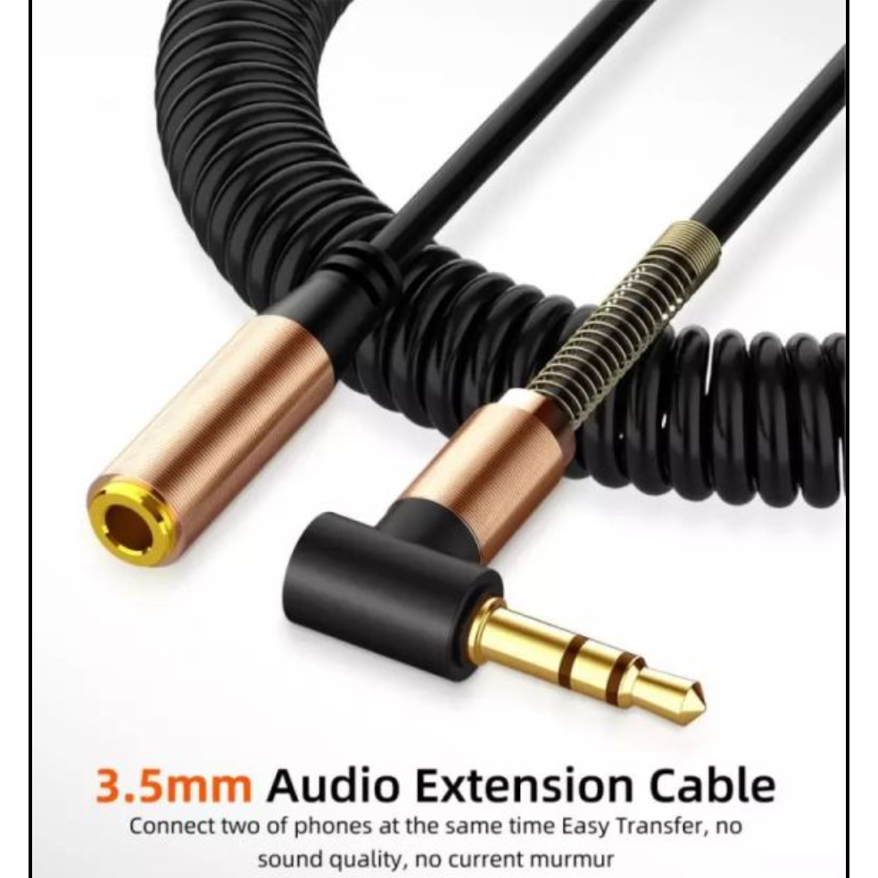 สายออดิโอ AUX อะแดปเตอร์ลำโพงสเตอริโอในรถยนต์3.5มม. ตัวผู้ไปยังตัวเมีย MP3สายต่อโทรศัพท์มือถือแบบยืดหดได้สปริง