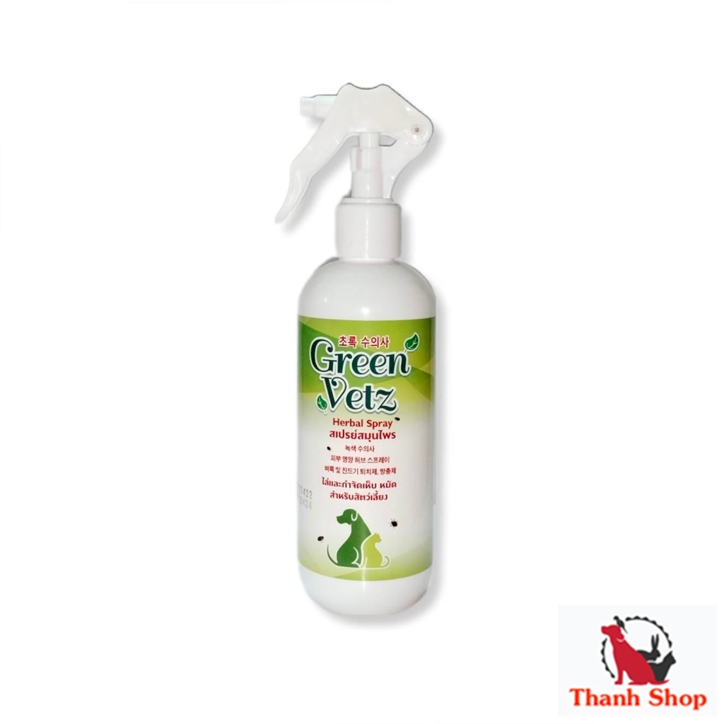 Green Vetz herbal spray สเปรย์ไล่และกำจัด เห็บหมัด สัตว์เลี้ยง 200 ml.