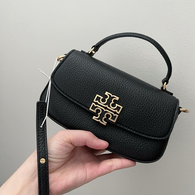 กระเป๋า Tory burch britten mini top handle ใส่promaxได้ สีดำ,น้ำตาล size: 7.1" (L) x 3.5" (H) x 2"(D