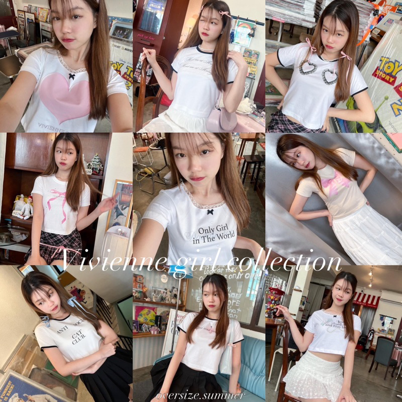 (oversize.summer) เสื้อครอปเบบี้ที แมทช์ลุคแฟชั่นเวียดนาม Vivienne girl (พร้อมส่ง)