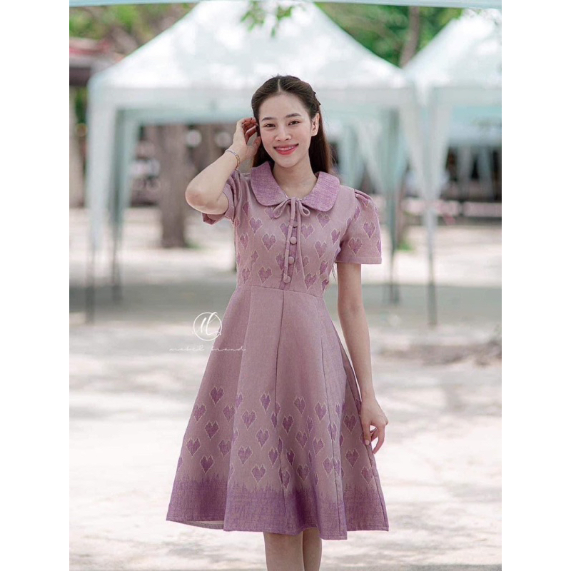 มือ 1 ป้ายห้อย ชุดผ้าไทย Mabel สีม่วงอมชมพูละมุนมาก เบอร์ L