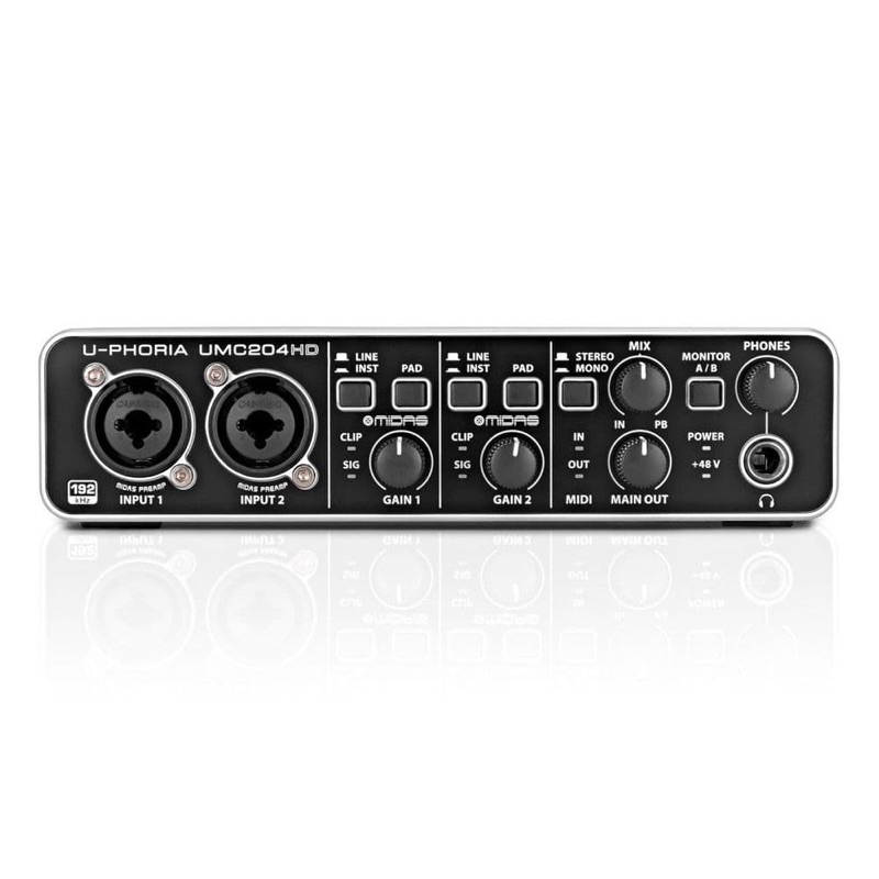 ออดิโออินเตอร์เฟส Behringer UMC204HD Audiophile 2x4 24-Bit/192 kHz USB Audio/MIDI Interface with Midas Mic Preamplifiers