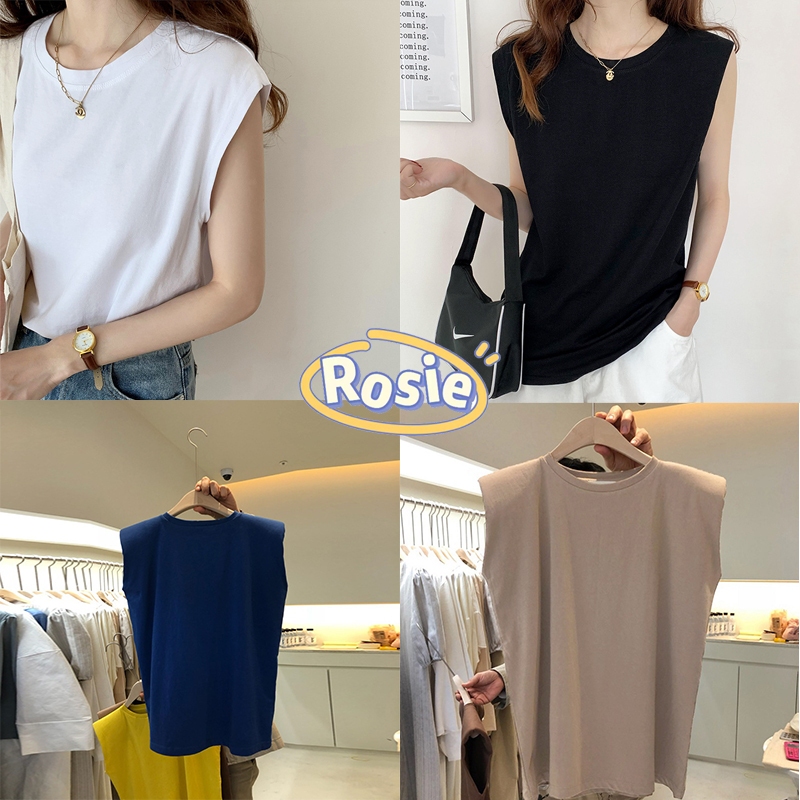 เสื้อแขนกุด คอกลม ผ้าฝ้าย ทรงสลิมฟิต สีพื้น สุภาพสตรี 6 สี