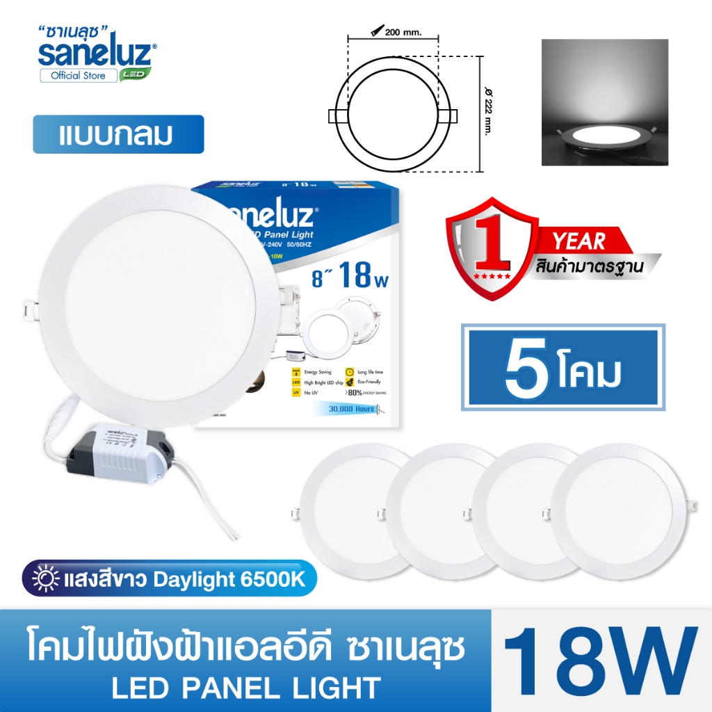 Saneluz โคมไฟฝังฝ้า ขนาด 18W ซาเนลุซ LED PANEL LIGHT ทรงกลม และ ทรงเหลี่ยม แสงขาว/แสงวอร์ม โคมพาแนลโคมไฟเพดาน led