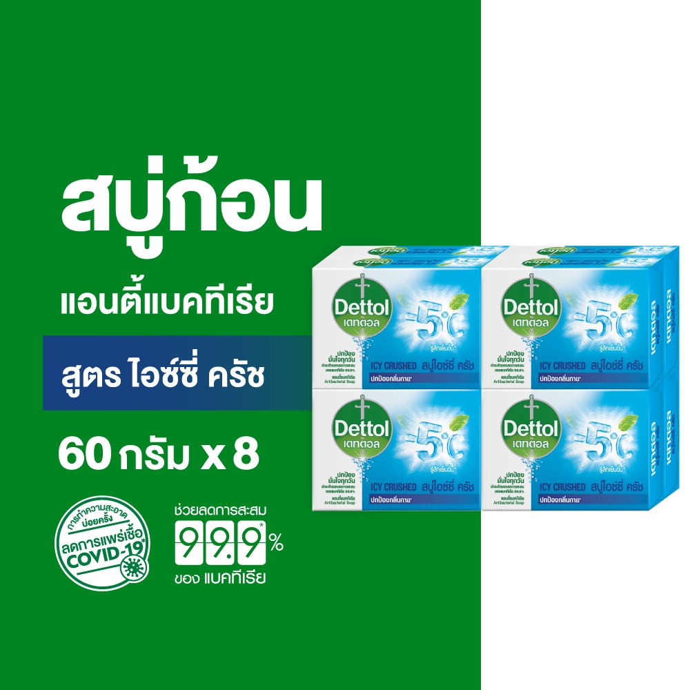 Dettol เดทตอล สบู่เดทตอล สบู่อาบน้ํา สูตรไอซ์ซี่ครัช 60 กรัมX8