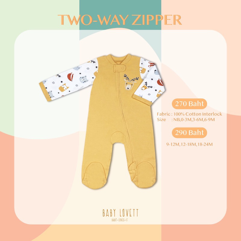 ชุดนอนคลุมเท้า Baby Lovett Basic 2way-zip size 6-9M