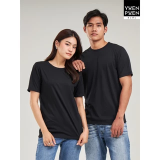 YuenPuen เสื้อยืดคอกลม สีดำ ยืนพื้น ไม่ยืด ไม่ย้วย ไม่ต้องรีด เสื้อยืดสีพื้น