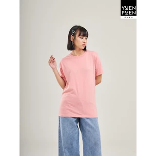 YuenPuen เสื้อยืดคอกลม สีพีช ยืนพื้น ไม่ยืด ไม่ย้วย ไม่ต้องรีด สีพื้น เนื้อผ้านุ่มใส่สบาย
