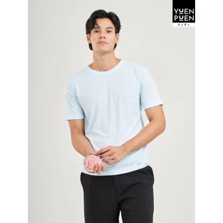 YuenPuen เสื้อยืดคอกลม สีท้องฟ้า ยืนพื้น ไม่ยืด ไม่ย้วย ไม่ต้องรีด สีพื้น เนื้อผ้านุ่มใส่สบาย