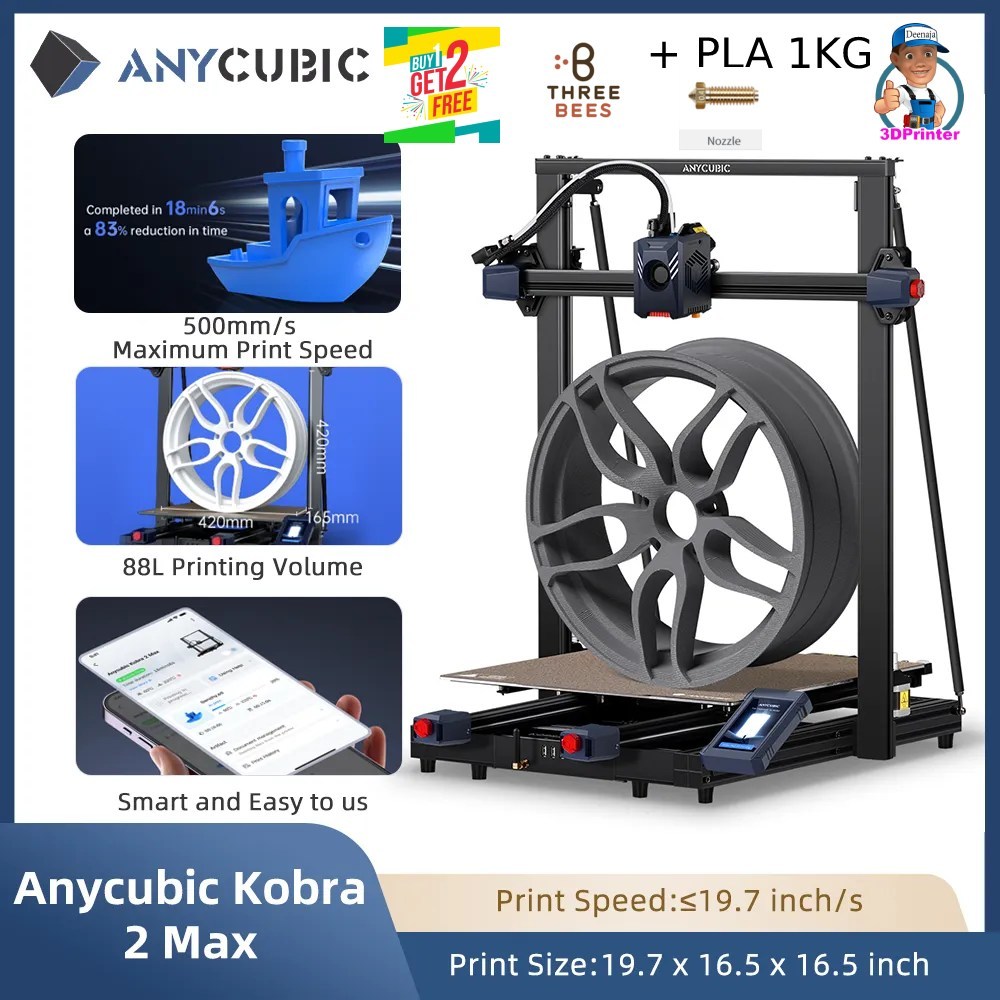 Anycubic Kobra 2 Max+ ของแถม ใหม่ล่าสุด anycubic kobra 2 MAX เครื่องพิมพ์3D ความเร็ว500 mm