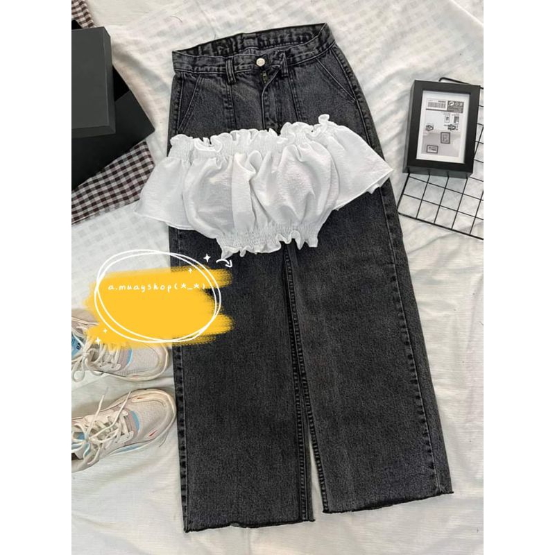 พร้อมส่ง ชุดเซต2ชิ้น เสื้อปาดไหล่+กางเกงยีนส์ ทรงสวย น่ารักมากก ตรงปกแน่นอน ครอปปาดไหล่ กางเกงยีนส์วินเทจ ราคา ถูกที่สุด ดีลบีเคเค แกลเลอรีภาพที่ 7