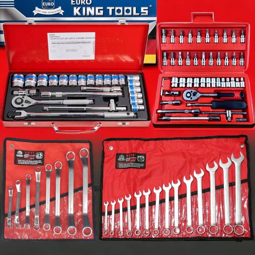 Euro King Tools ชุดบล็อก 24 ชิ้น+ประแจแหวนข้างปากตายyeti+แหวนyeti+ชุดบล็อก2หุน 46 ชิ้นใช้งานหนัก ได้4อย่าง