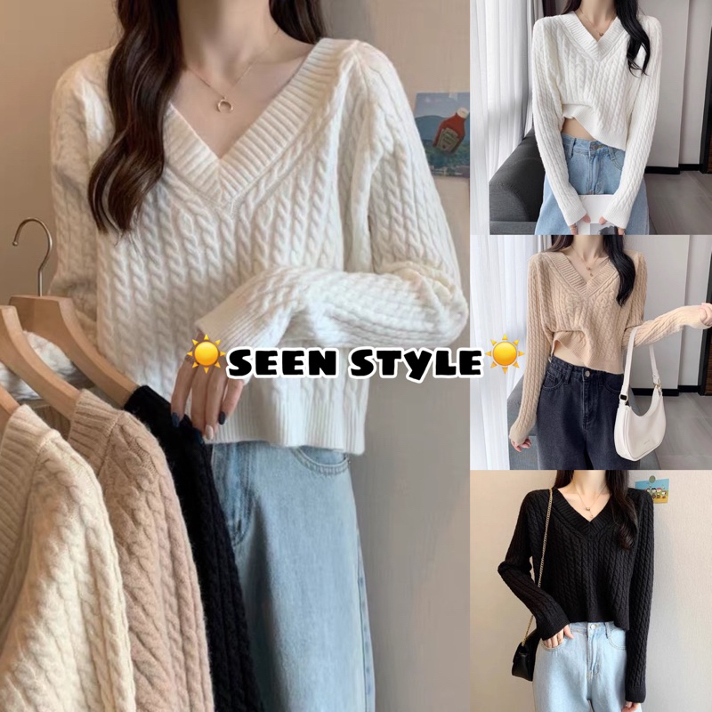 𝒔𝒆𝒆𝒏 𝒔𝒕𝒚𝒍𝒆 - เสื้อไหมพรมคอวีถักเปีย