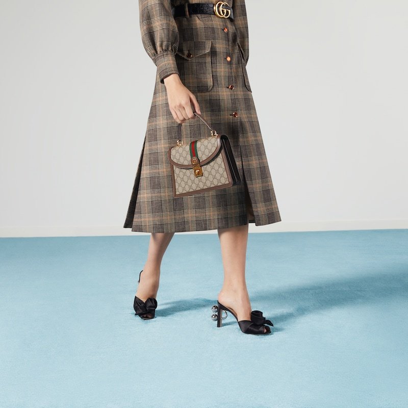 กระเป๋าสะพายกระเป๋าถือคลาสสิกสตรี gucci ใหม่จัดส่งจากฝรั่งเศส/กระเป๋า OPHIDIA SMALL TOP HANDLE BAG WITH WEB