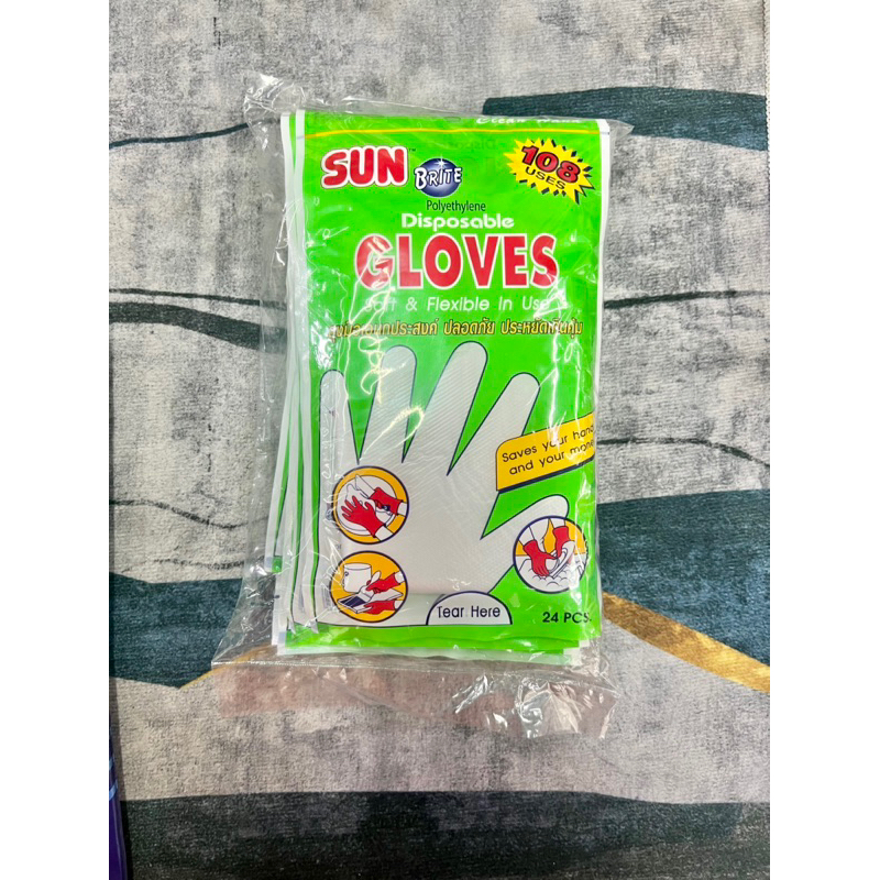 ถุงมือพลาสติก ถุงมือหยิบอาหาร ถุงมืออนามัย (แพ็คละ 288 คู่) ยี่ห้อSunGloves108