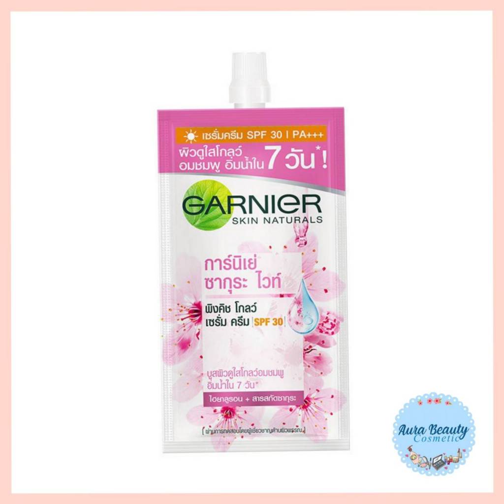 (1ซอง) Garnier Skin Naturals 7 มล. การ์นิเย่ ซากุระ ไวท์ ครีม SPF30 PA+++ แบบฝาหมุน