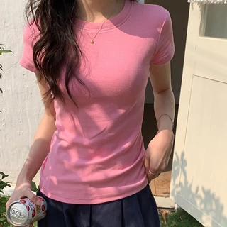 cherryshop พร้อมส่ง🔥เสื้อท่อนบน🍒เสื้อแขนสั้น ผ้าฝ้าย ทรงสลิมฟิต สวมใส่สบาย