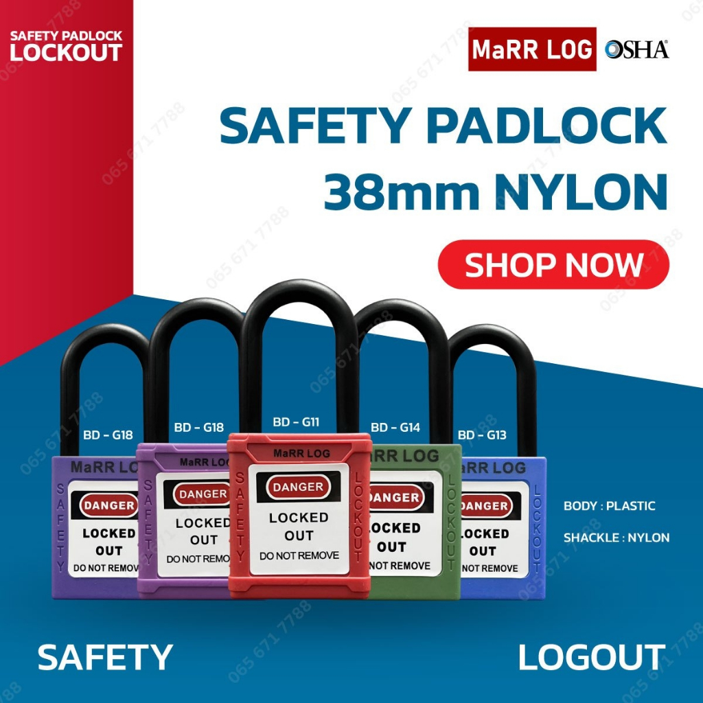 กุญแจนิรภัยแบบสั้น Nylon Shackle Safety Padlock Lockout Lock38mm.(BD-G11 to BD-G18 ) MaRR LOG