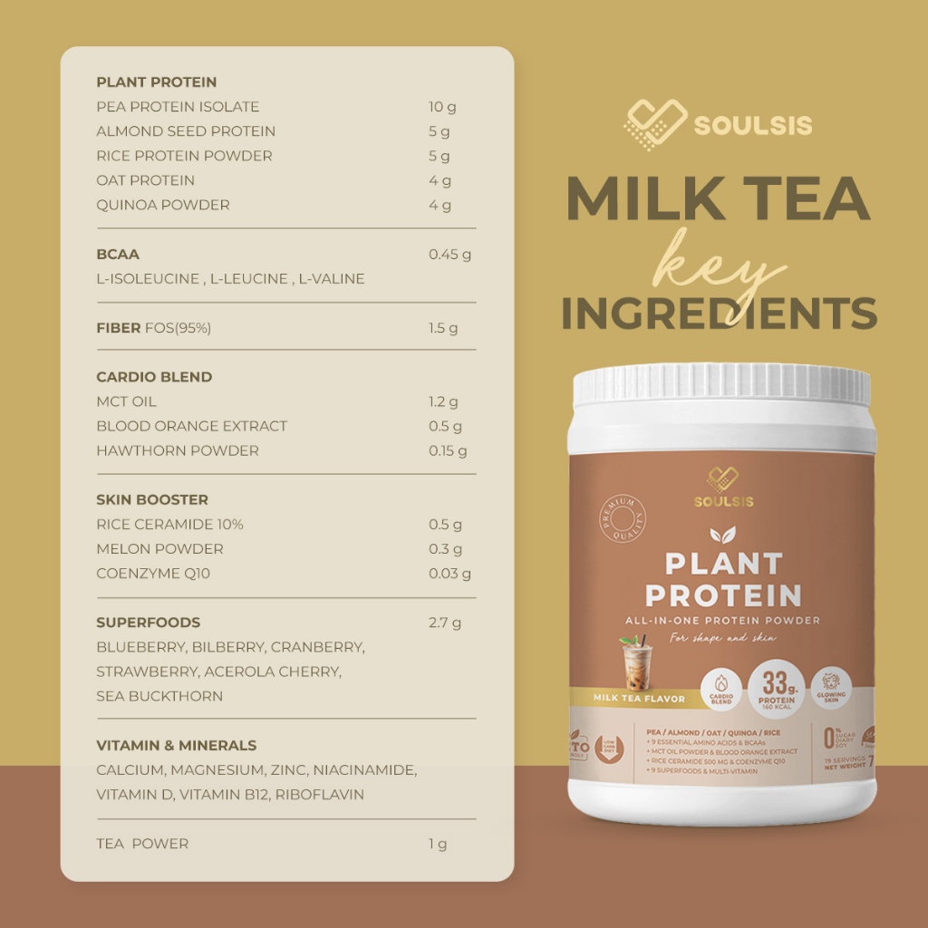SOULSIS Plant Protein โปรตีนพืช รสMilk Tea สูตรลีน Vegan เจ แทนมื้ออาหาร สร้างกล้ามเนื้อ - รูปที่ 3
