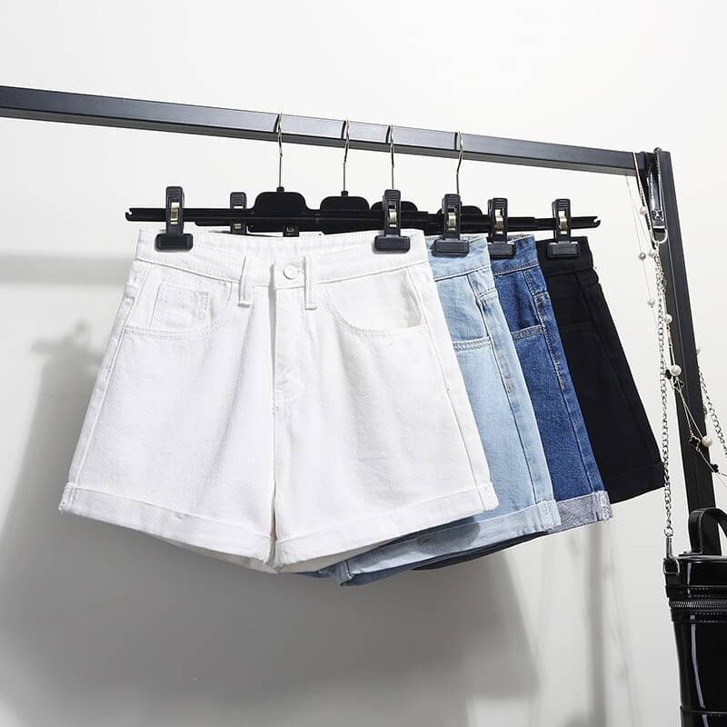 Fernfur Apparel. ยีนส์ขาสั้น รุ่นพับขา เอวสูง มี 4 สี สไตล์เกาหลี เรียบๆ น่ารัก พร้อมส่ง S-6XL กางเกงยีนส์ Big Size