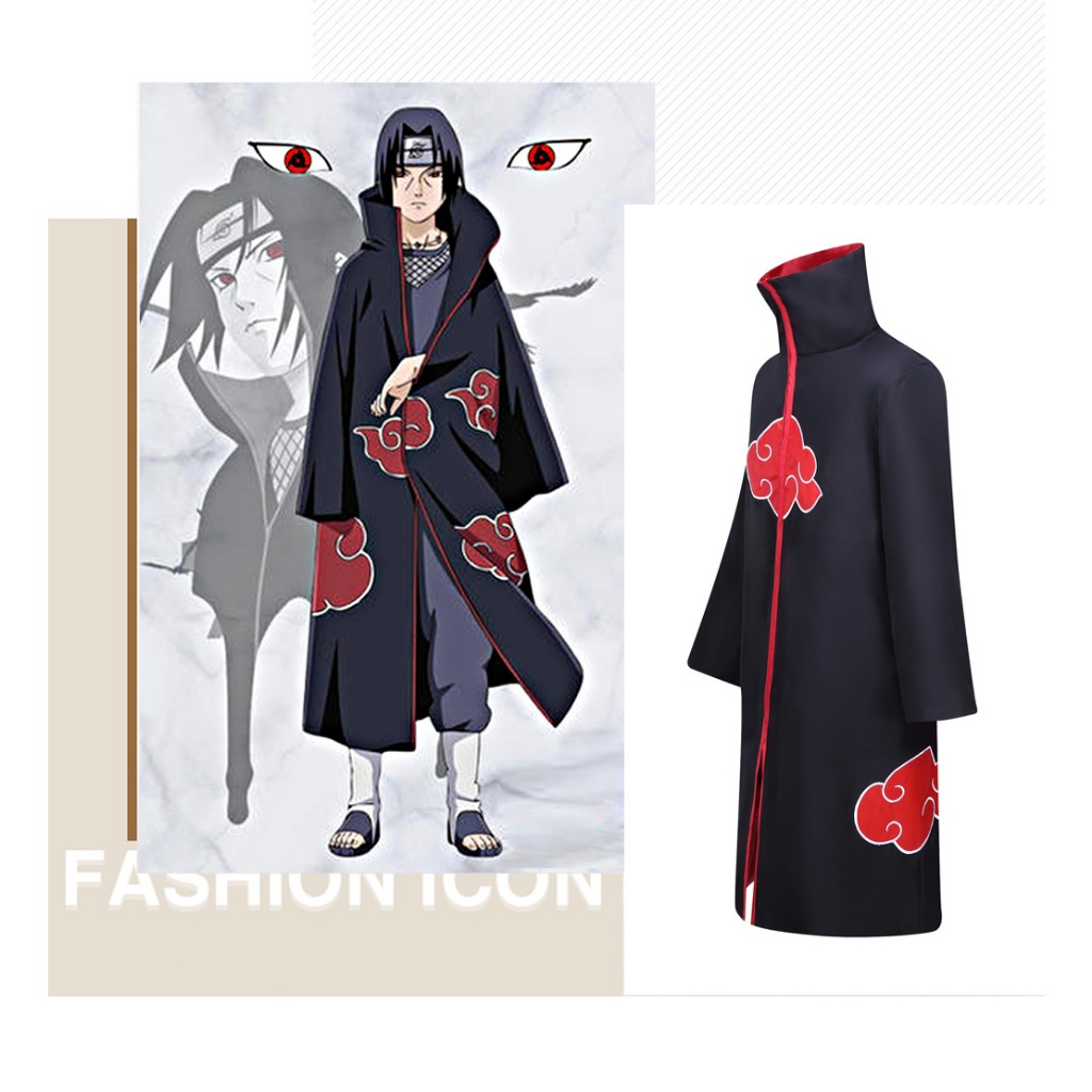 Akatsuki คอสเพลย์ Pain Itachi Deidara ฮาโลวีนเครื่องแต่งกายสีแดงเมฆพิมพ์นินจา Headbag แหวนชุดคอมโบ