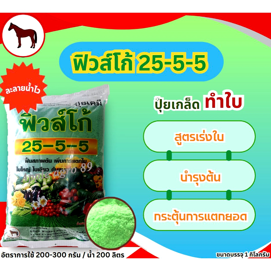 ปุ๋ยเขียว ฟิวโก้ 25-5-5 ขนาด 1 กิโล ปุ๋ยเขียวทางใบ ปุ๋ยเกล็ดทางใบ ปุ๋ยเกล็ดฟิวส์โก้ ปุ๋ยเกล็ดเขียว สูตรเร่งใบ ทุ่งเศรษฐี