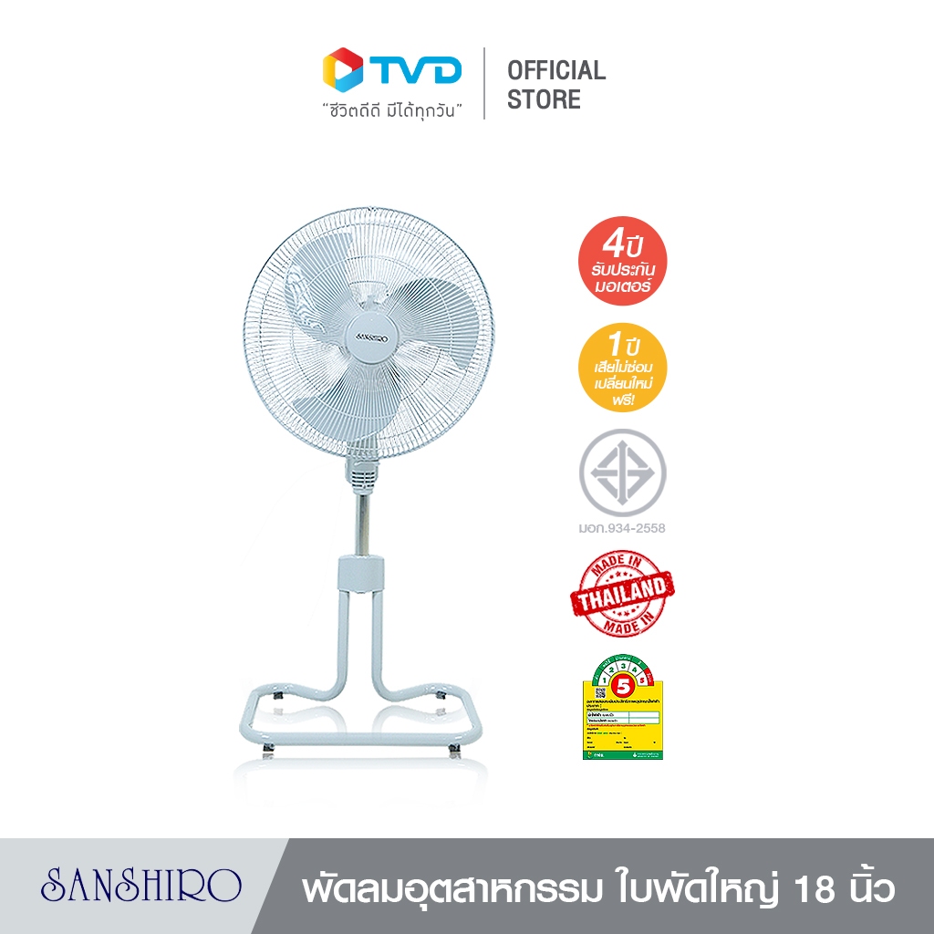 TVD Sanshiro พัดลมตั้งพื้น 18 นิ้ว ปรับระดับ ลมแรง  ประหยัดไฟ มีระบบตัดไฟอัตโนมัติ ประหยัดไฟถึง 34 สตางค์/ชั่วโมง รับประกัน 4 ปี โดย TV Direct
