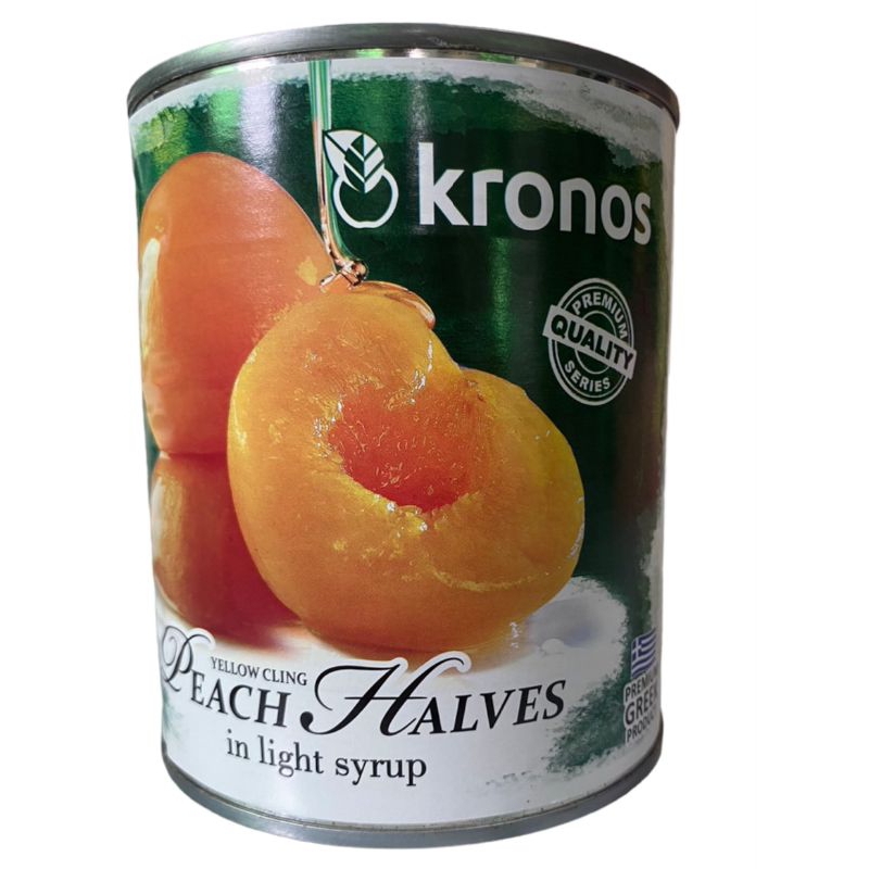 KRONOS  PEACH  HALVES  IN  SYRUP  820 G. พีชครึ่งลูกในน้ำเชื่อม ตราโคลโนสขนาอ 820 กรัม