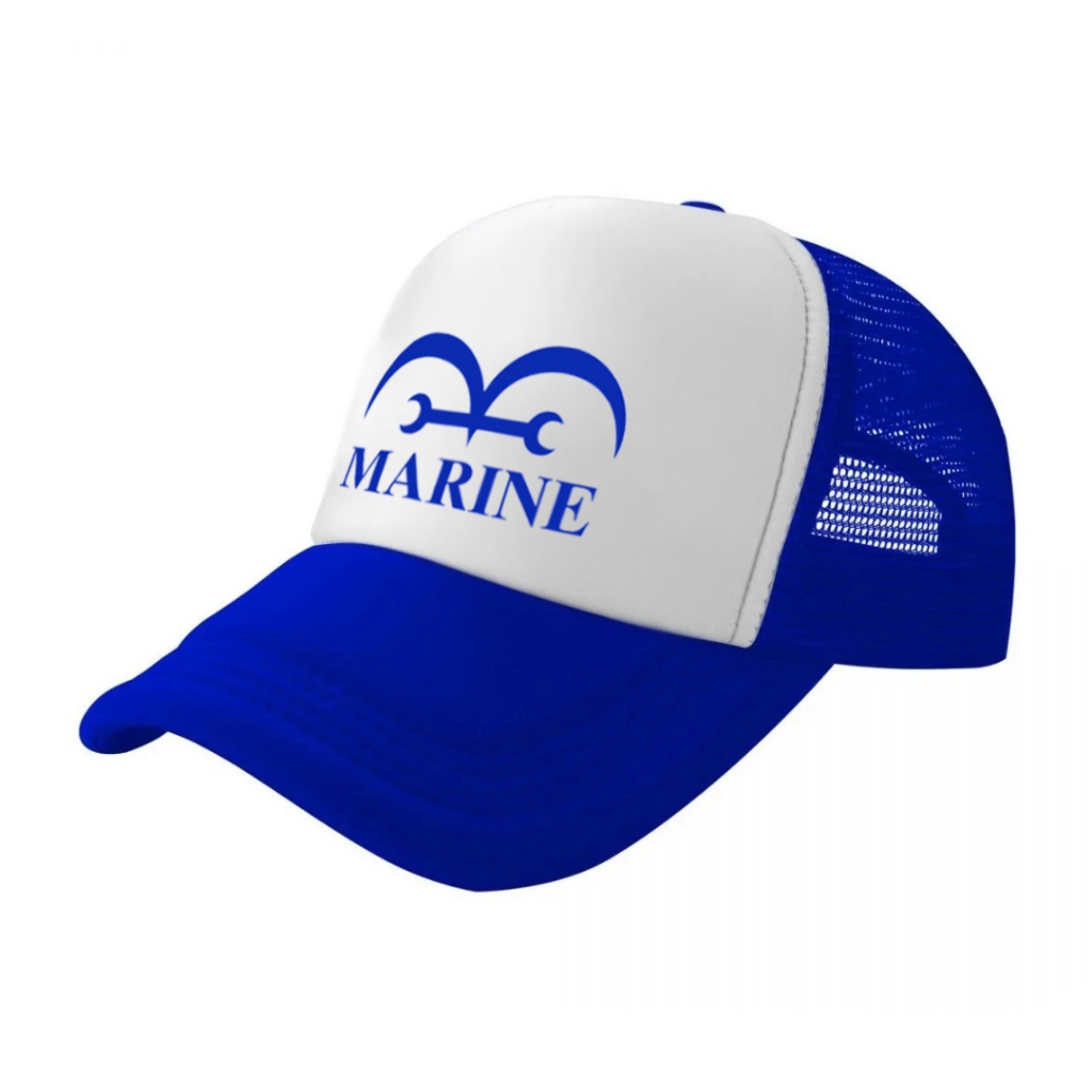 หมวกแก็ป หมวกเบสบอล หน้าขาว หลังตาข่าย สกรีน MARINE กองทัพเรือวันพีซ ด้วย Flex pu  ขอบสวย คมชัด