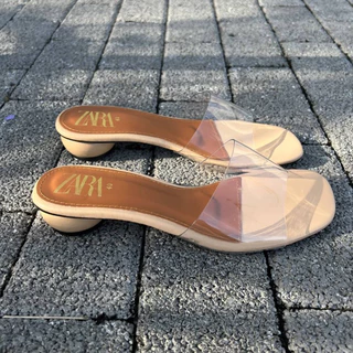 พร้อมส่ง รองเท้าแตะ ส้นกลม คาดใสนิ่ม Za 1 นิ้ว รองเทัาแตะผู้หญิง