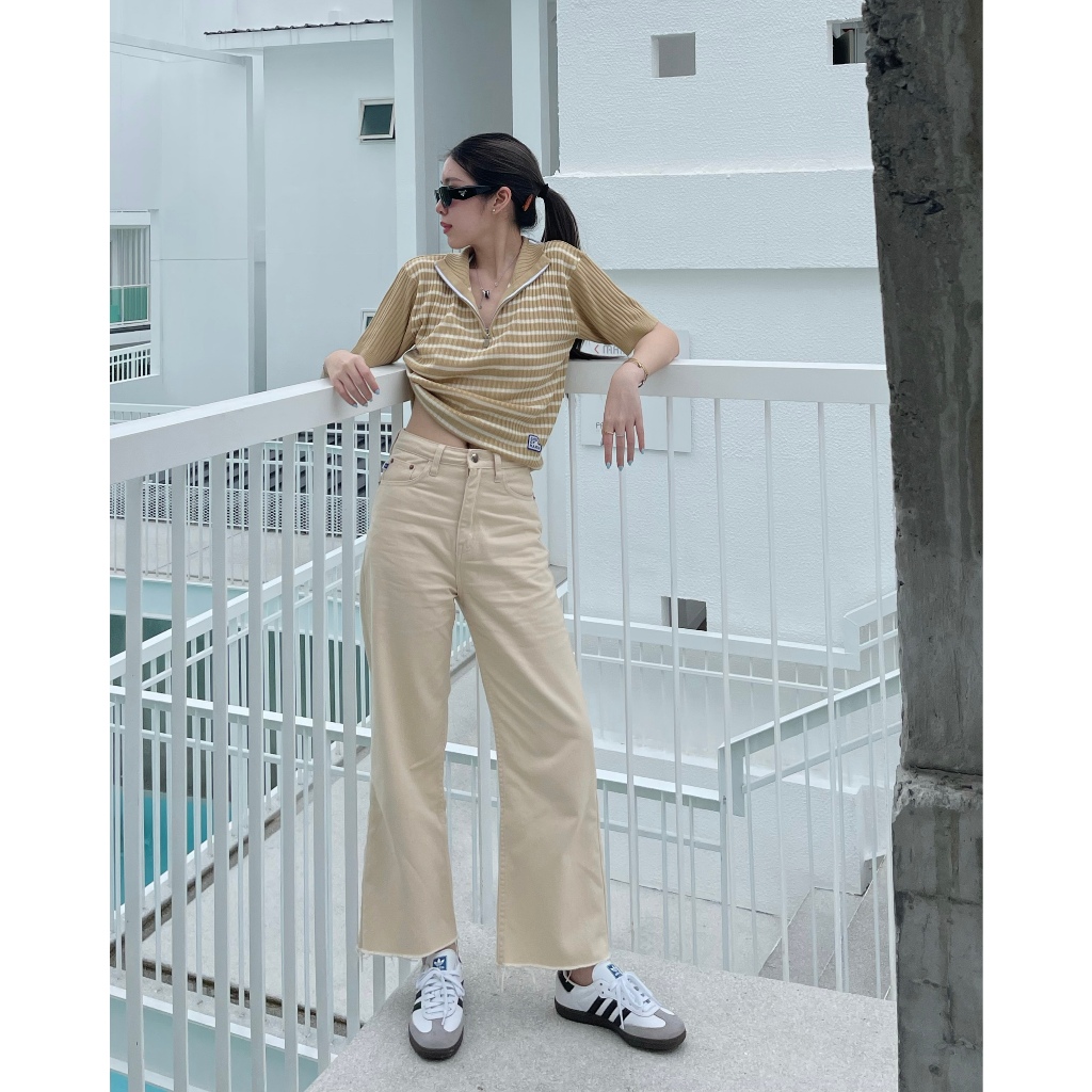 ENDOFMARCH | SAPPO JEANS กางเกงยีนส์ขาบาน สีครีม ทรงเต่อ