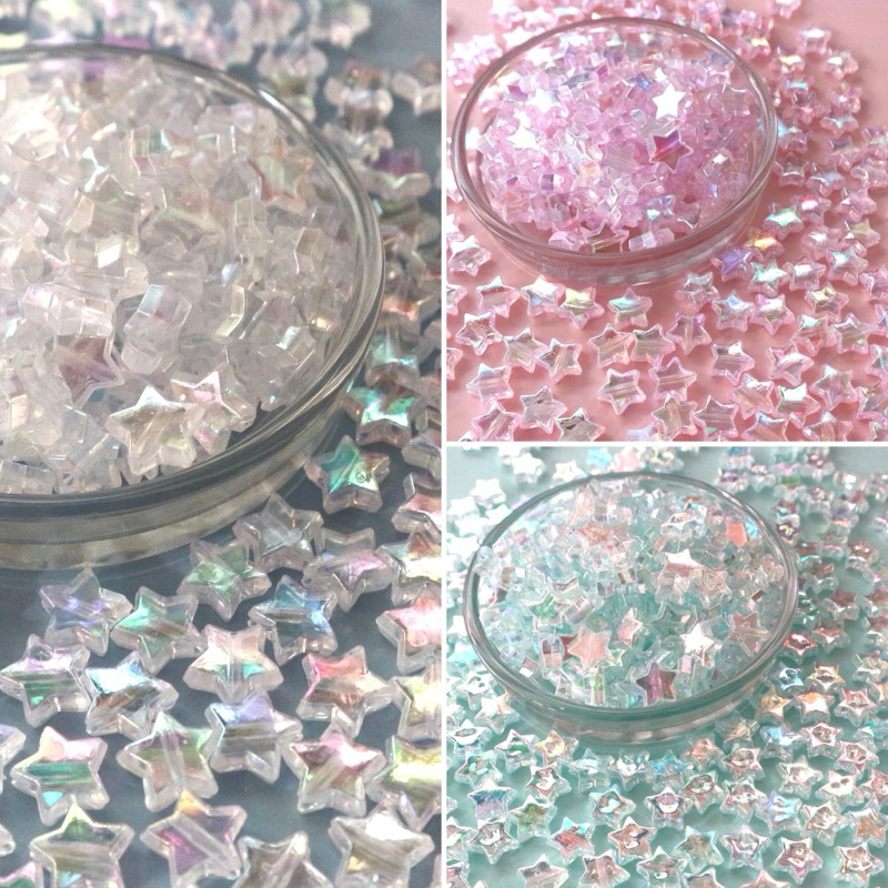 ลูกปัดดาวโฮโลแกรมสีใส size 11mm 80ชิ้น