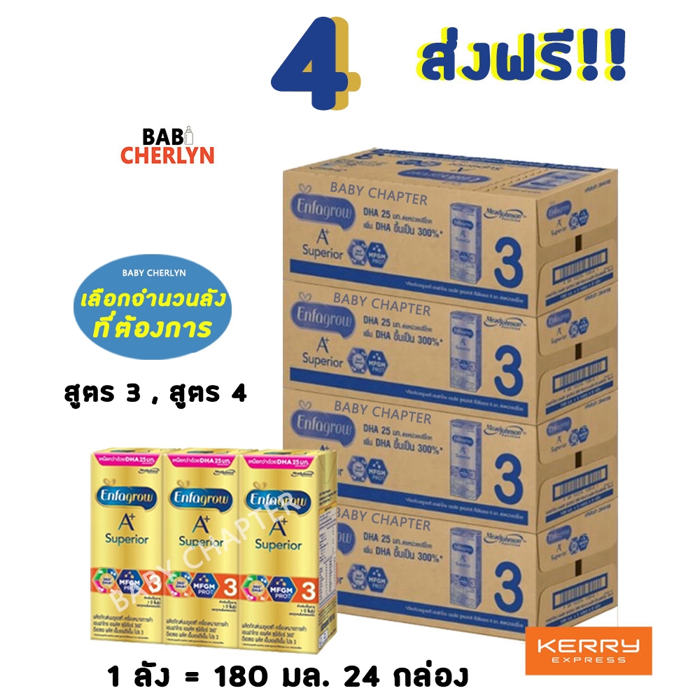 4 ส่งฟรี! Enfagrow A+ Superior สูตร 3 เอนฟาโกร เอพลัส ซุพีเรียร์ 360 กล่องสีทอง 180 มล 24 กล่อง นม น