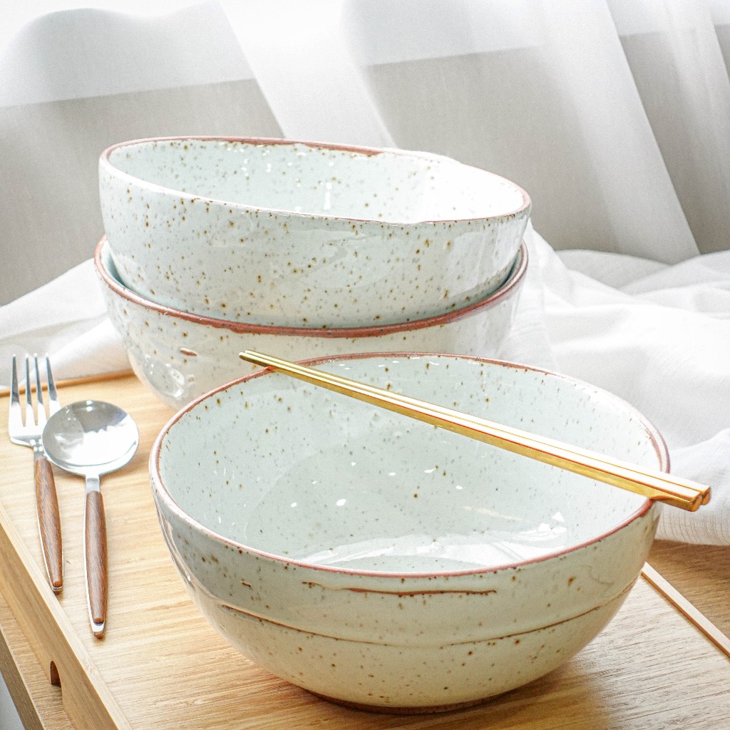 (เกรด AB) ถ้วย ชามเซรามิค ลายศิลาดล สไตล์ญี่ปุ่น สำหรับใส่แกง สีขาว Celadon Japanese Bowl