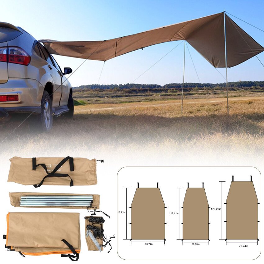 รถ Shelter Shade Campingด้านข้างด้านบนหลังคารถเต็นท์กันสาดกันน้ำ UV แบบพกพาเต็นท์แคมปิ้งรถยนต์หลังคาหลังคากันฝน