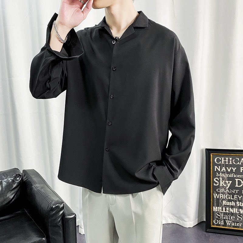 เสื้อเชิ้ตคอปกแขนยาว สีพื้น ระบายอากาศได้ดี ผ้านิ่มใส่สบาย แฟชั่น
