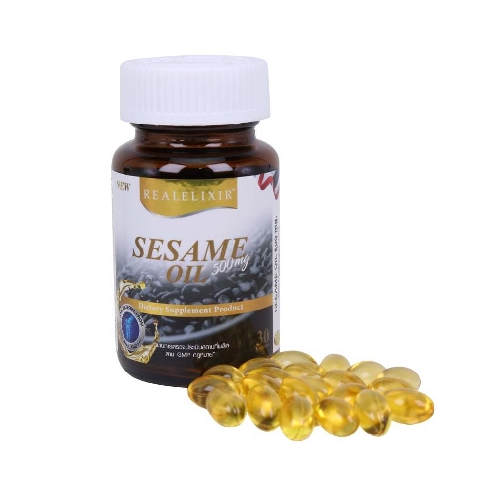 Real Elixir Black Sesame Oil 500 mg. น้ำมันงา 30เม็ด