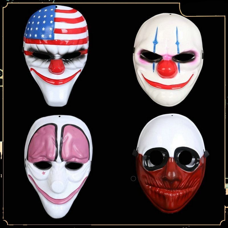 หน้ากากเกมPAYDAY2  หน้ากากฮาโลวีน ฮาโลวีน พลาสติกขึ้นรูป มีสายรัดกระชับหน้า Payday2 game mask Hallow