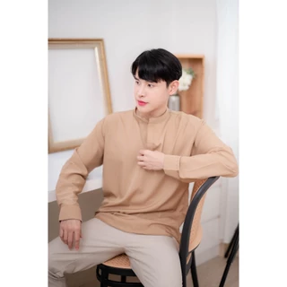 [ส่งทันที กทม.1 วัน] S14: เสื้อเชิ้ตแขนยาวคอจีน รุ่นไม่มีกระดุม สไตล์เกาหลี ผ้านิ่มใส่สบายไม่ร้อน มีไซซ์ M-4XL