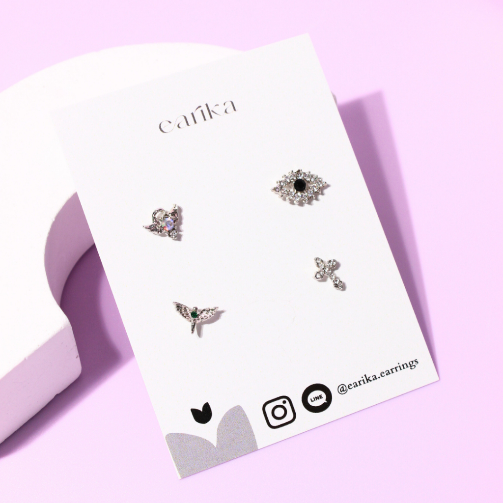 earika.earrings - angel's eye set เซ็ตต่างหูดวงตาคริสตัล ก้านเงินแท้ชุบทองคำขาว เหมาะสำหรับคนแพ้ง่าย