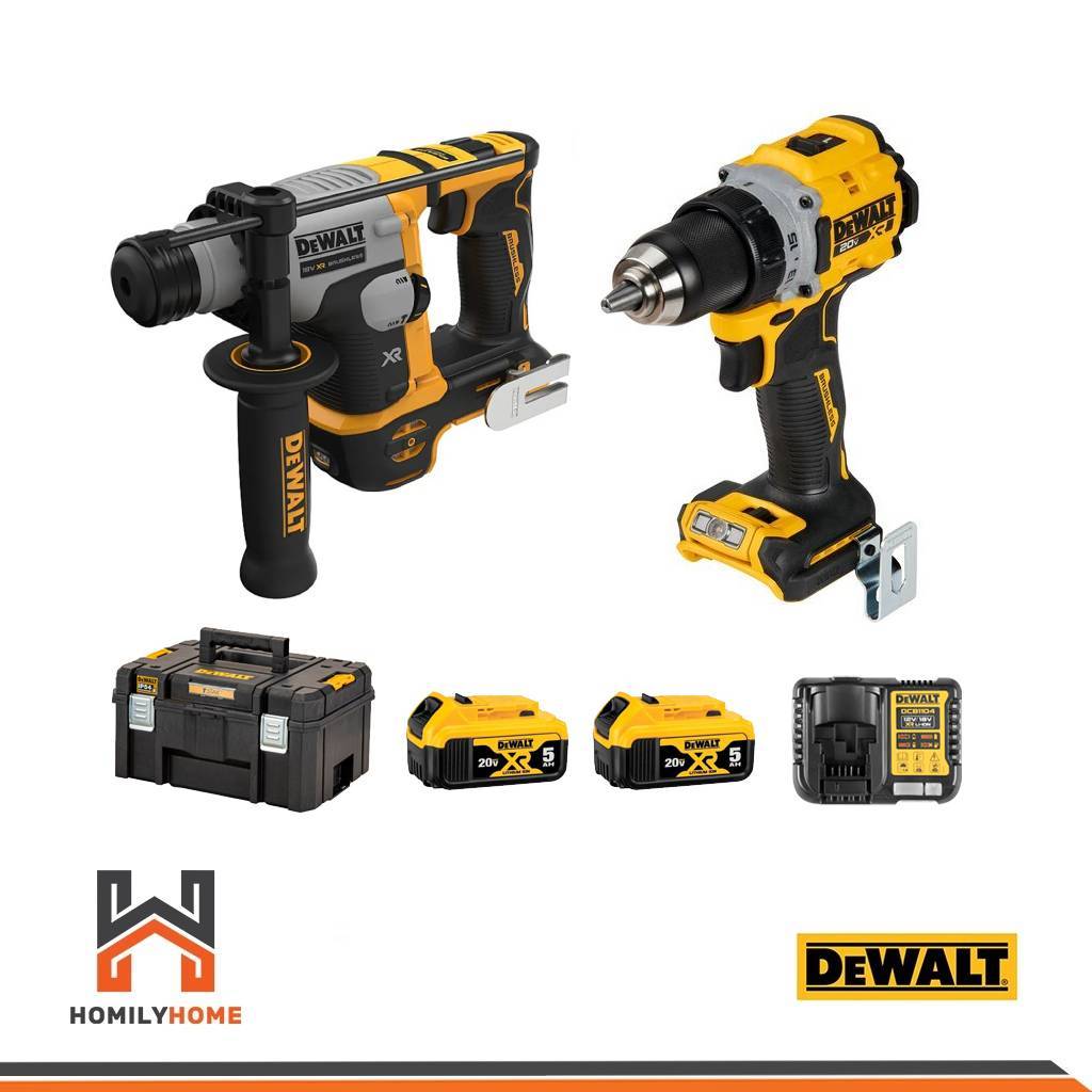 ส่งฟรี!! DEWALT COMBO 20V Max แบตเตอรี่ 5AH x2 รุ่น DCK2215P2T สว่านไขควง DCD800 สว่านโรตารี่ DCH172